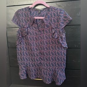 Banana Republic Blue and Red Ruffle Top